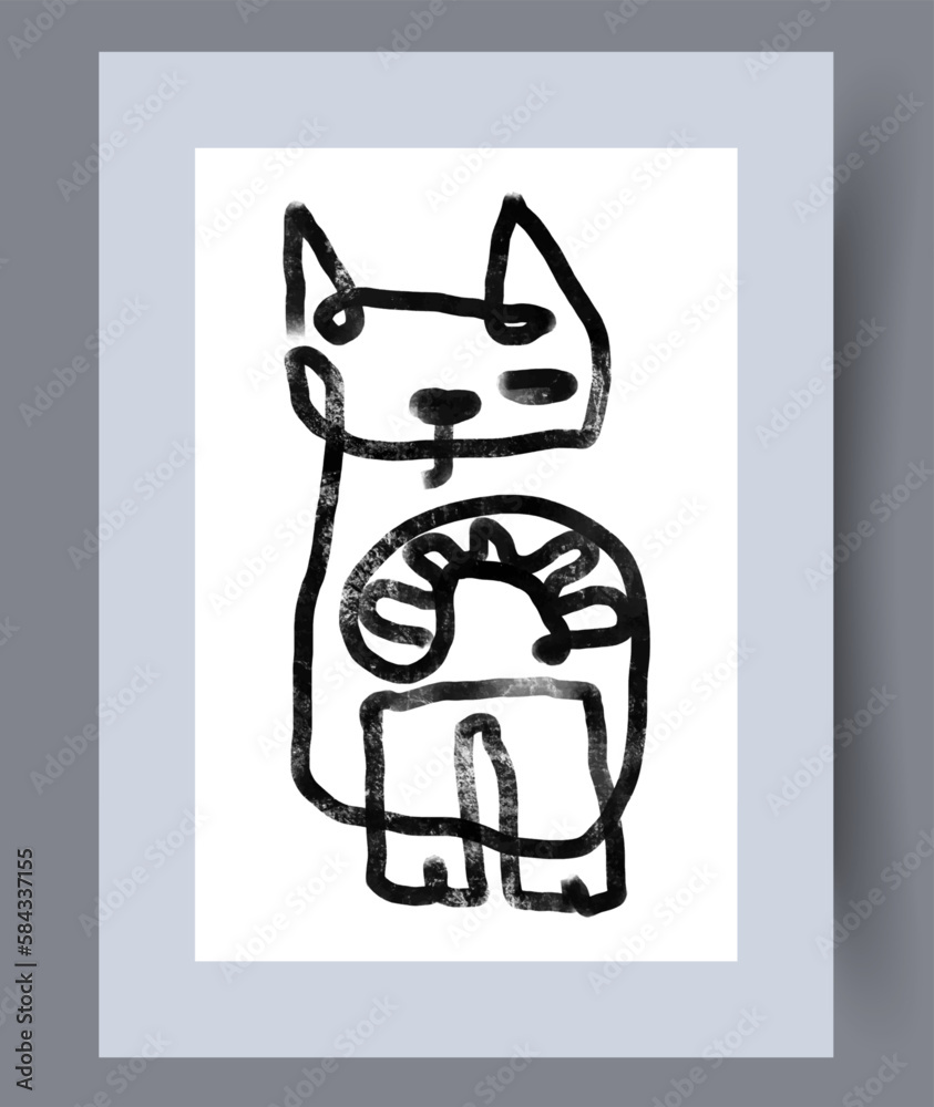 Abstract cat home pet wall art print. Contemporary decorative background with pet. Printable minimal abstract cat poster. Wall artwork for interior design.