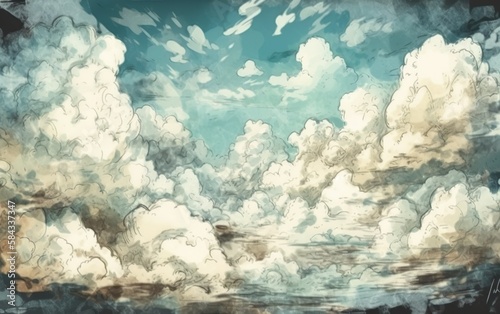 Background of clouds painted in watercolor, Generative AI