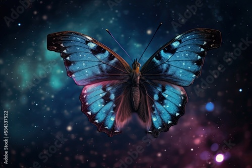 A Celestial Moment: Butterfly Amongst the Night Sky and Stars: Generative AI