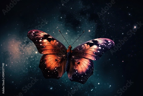 Majestic Butterfly Flying Through Starlit Universe: Nature's Beautiful Night Sky. Generative AI