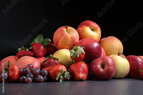 Organic Fresh Fruit for Healthy, Vitamin-Rich Diet: Isolated Apples, Ripe Strawberries and More. Generative AI