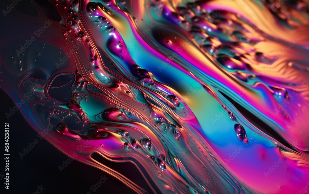 Liquid metallic holographic background texture, Generative AI