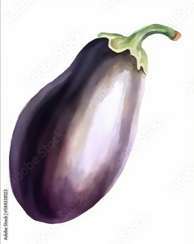 A drawn eggplant on white background watercolor vegetable organic food illustrations Generative AI