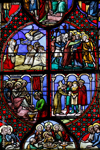 Notre-Dame du Port basilica, Clermont-Ferrand, Auvergne. France. Stained glass.