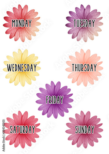 set of flowers with weekdays