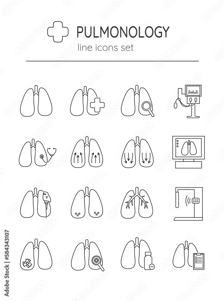 set of linear icons pulmonology, set of linear icons pulmonology,