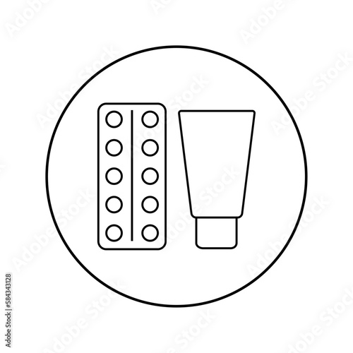 Vector linear icon of pills and cream. Orthopedics, medicine