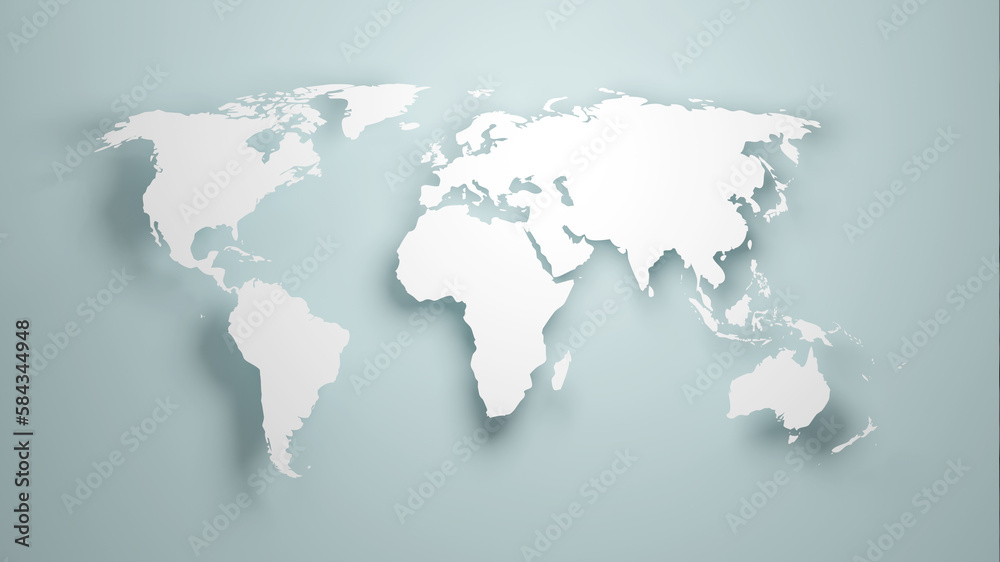 World map banner concept. Detailed flat map of continents. 3d rendering