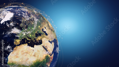Fototapeta Naklejka Na Ścianę i Meble -  Globalization and communication concept. Earth and luminous rays. 3d rendering