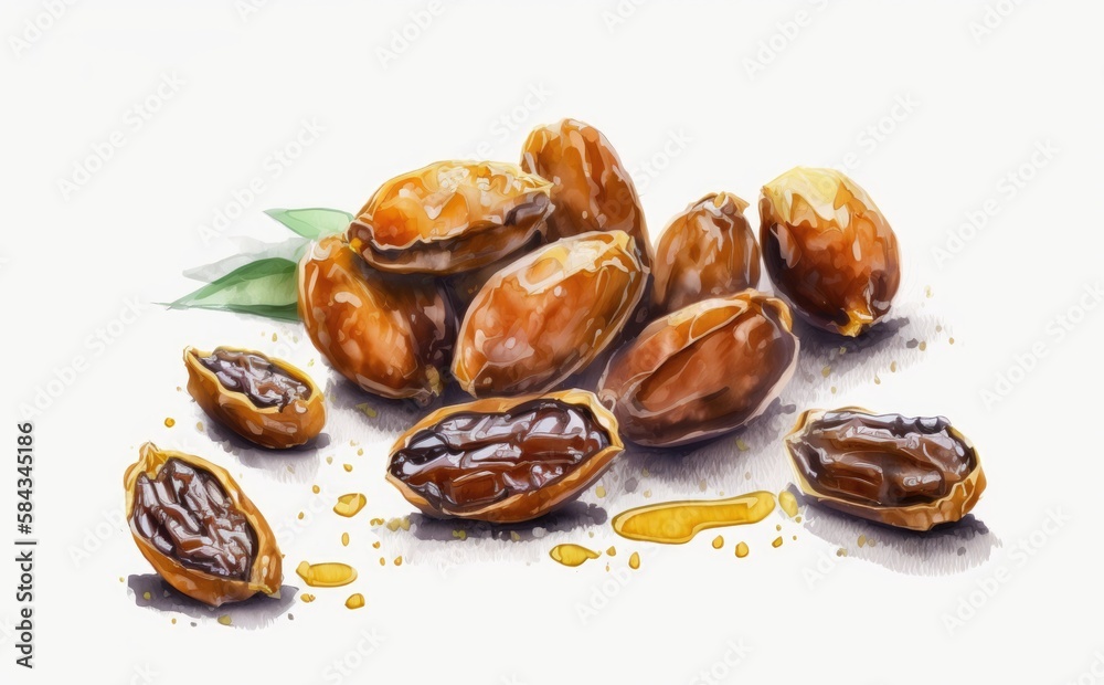 Obraz premium A drawn dates on white background watercolor fruits organic food illustrations Generative AI