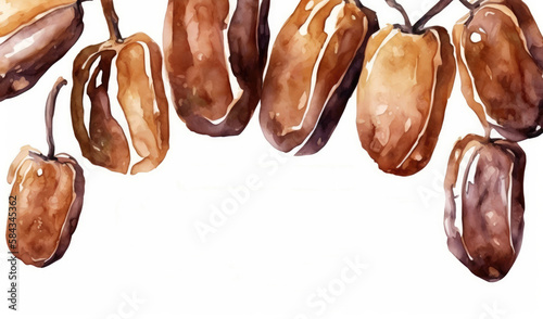 A drawn dates on white background watercolor fruits organic food illustrations Generative AI