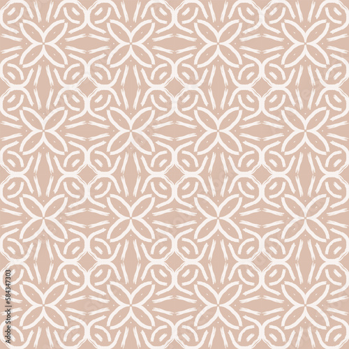 Seamless pattern with geometric line brush stroke shapes and line in nude colors. Minimalist Boho Printable in pastel color. Vector Aesthetic background with petals.