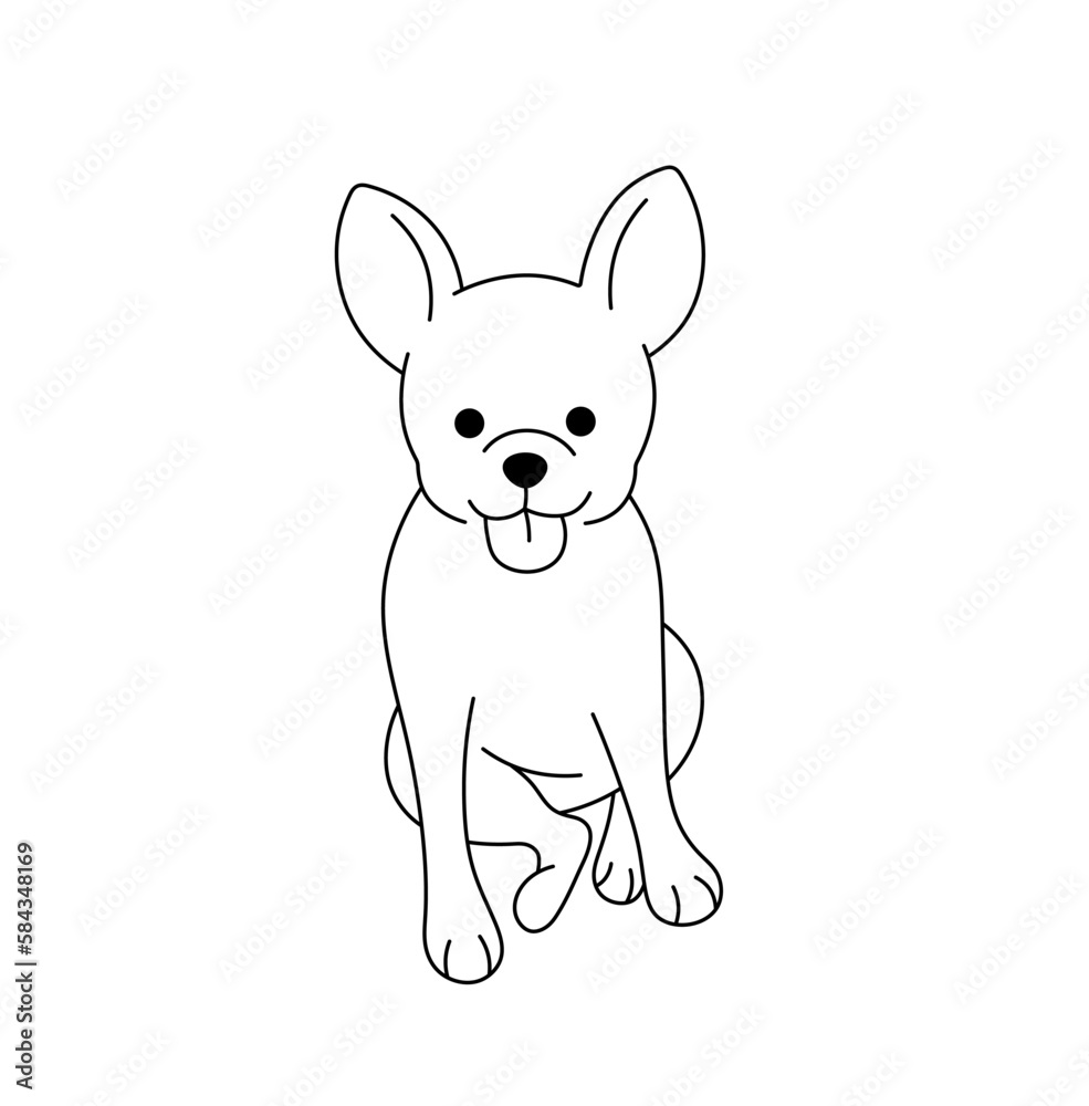 Vector isolated one single cute cartoon small sitting dog puppy colorless black and white contour line easy drawing