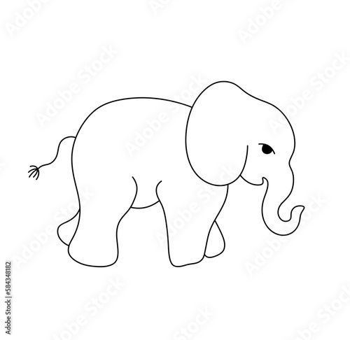 Vector isolated one single walkind elephant side view colorless black and white contour line easy drawing photo