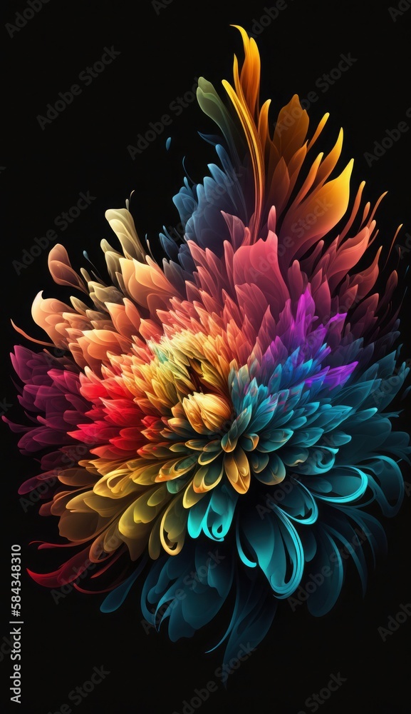 Colorful abstract flower art. Generative AI.