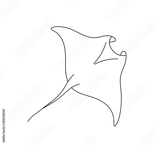 Vector isolated one single swimming big manta ray sea devil colorless black and white contour line easy drawing