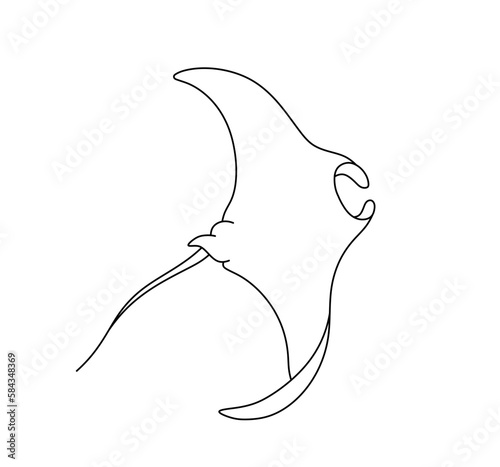 Vector isolated one single swimming big manta ray sea devil colorless black and white contour line easy drawing