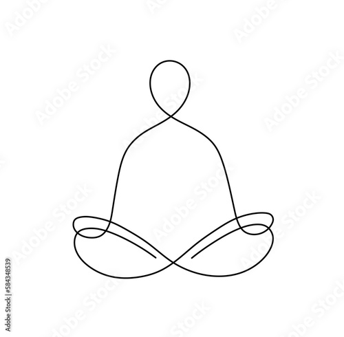 Vector isolated one single abstract yogi man sitting in the lotus position colorless black and white contour contemporary line easy drawing
