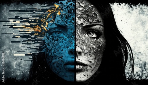 Abstract concept of Schizophrenia. Generative Ai.