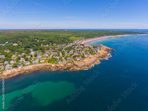 Good Harbor Beach and Long Beach aerial view in summer in Gloucester, Cape Ann, Massachusetts MA, USA.