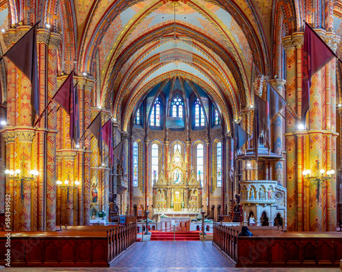 Interiors of Matthias church in Fisherman bastion, Budapest, Hungary