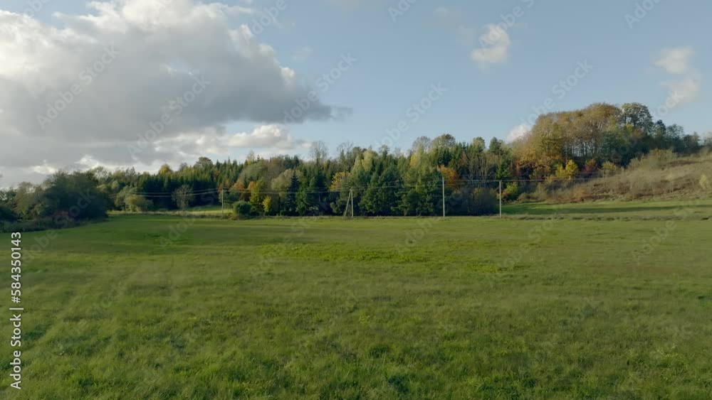 View of a field with green woods in the background. View of a field with green woods in the background.