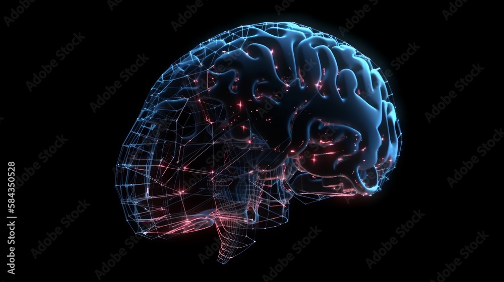 Artificial intelligence digital brain illustration. Digital brain for big data an deep learning. Computer brain with glowing synapses representing AI and data Artificial intelligence digital brain illustration. Digital brain for big data an deep learning. Computer brain with glowing synapses representing AI and data
