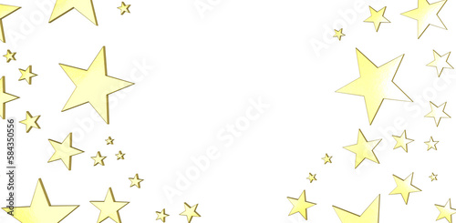 Banner with golden decoration. Festive border with falling glitter dust and stars.