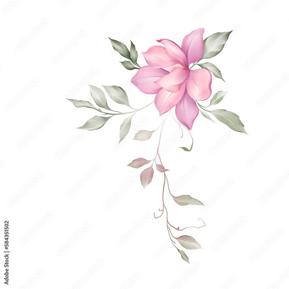 Botanical composition with foliage flowers elements on a white background. Botanical composition with foliage flowers elements on a white background.