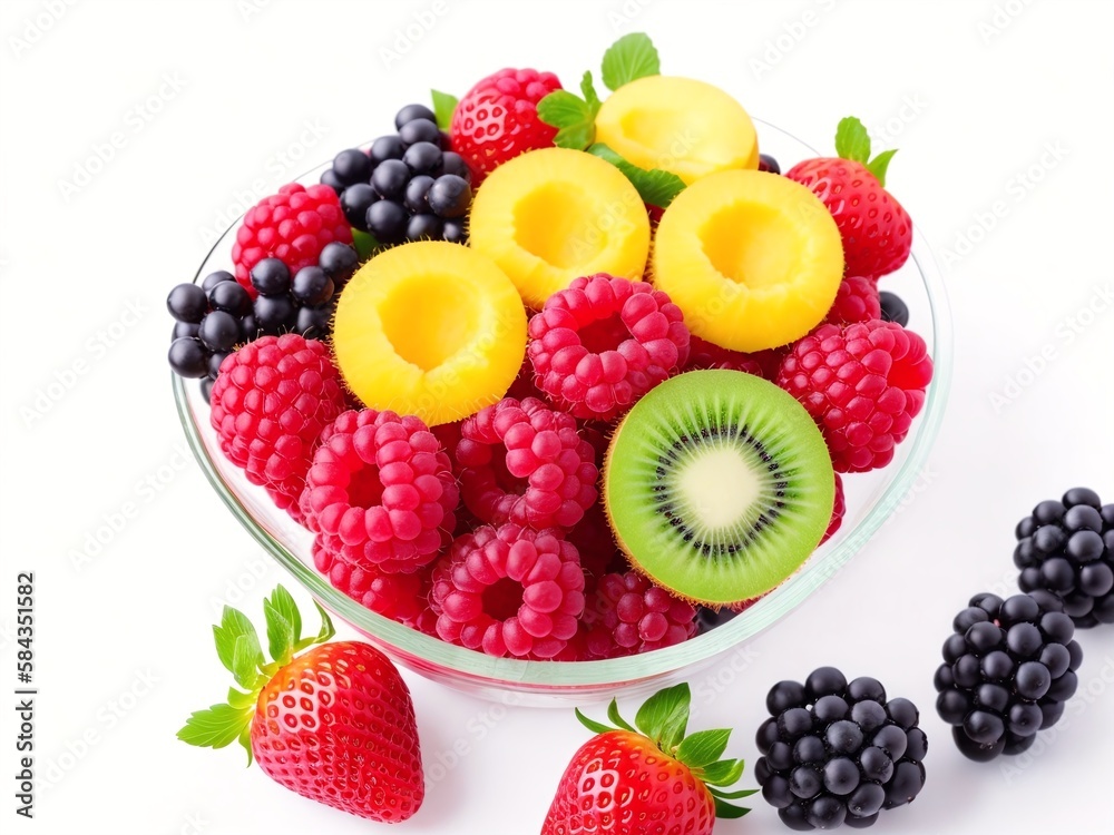 Bowl of fruit balls created with Generative AI. Bowl of fruit balls created with Generative AI.