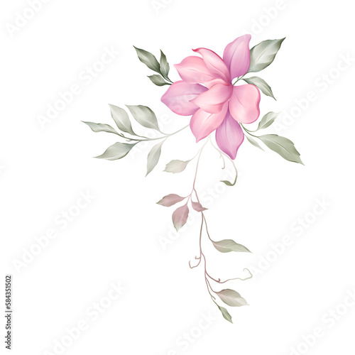 Botanical composition with foliage flowers elements on a white background.