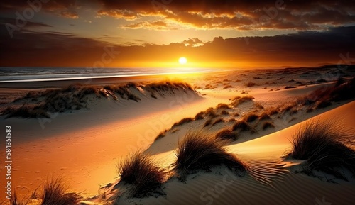 Sunset at the dune beach, Generate Ai