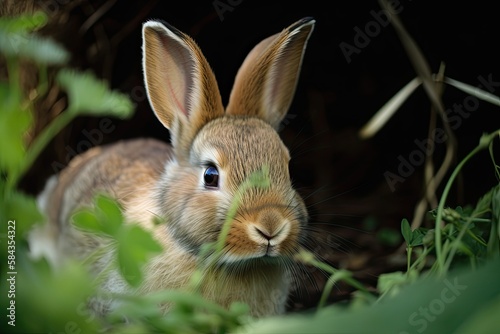 A bunny rabbit outside in the grass © MG Images