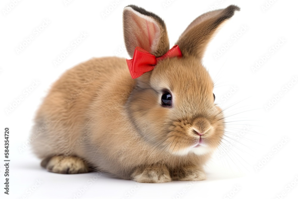 Obraz premium A bunny rabbit with a bow on a white background