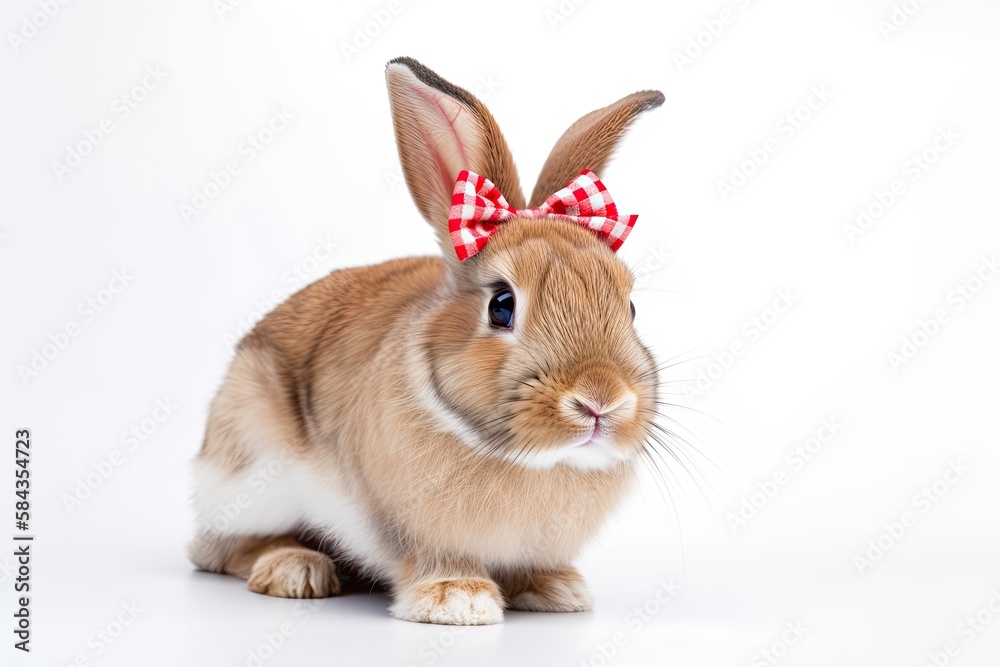 A bunny rabbit with a bow on a white background