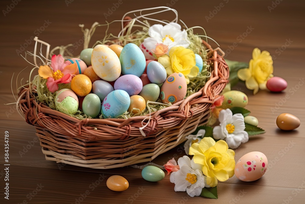Naklejka premium Easter eggs in an Easter basket