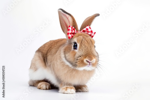 A bunny rabbit with a bow on a white background © MG Images