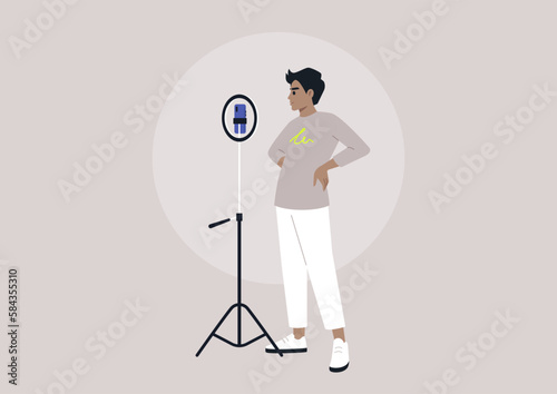 A Gen Z blogger using their mobile phone and tripod to record a video