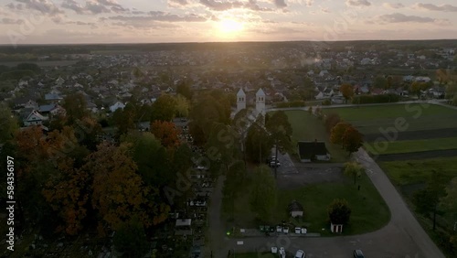 Aerial view of the Catholic Church and the city of  Salcininkai, Lithuania photo