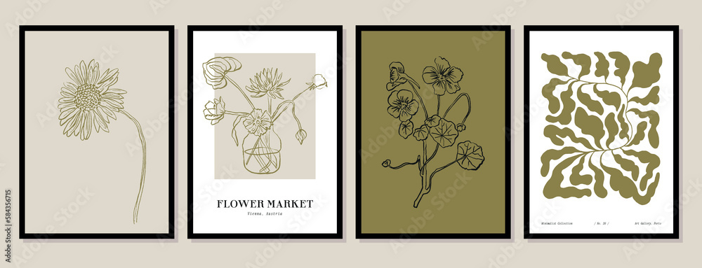 Vector illustration set of botanical printable posters. Art for for postcards, wall art, banner, background Vector illustration set of botanical printable posters. Art for for postcards, wall art, banner, background