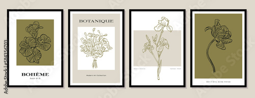Vector illustration set of botanical printable posters. Art for for postcards, wall art, banner, background