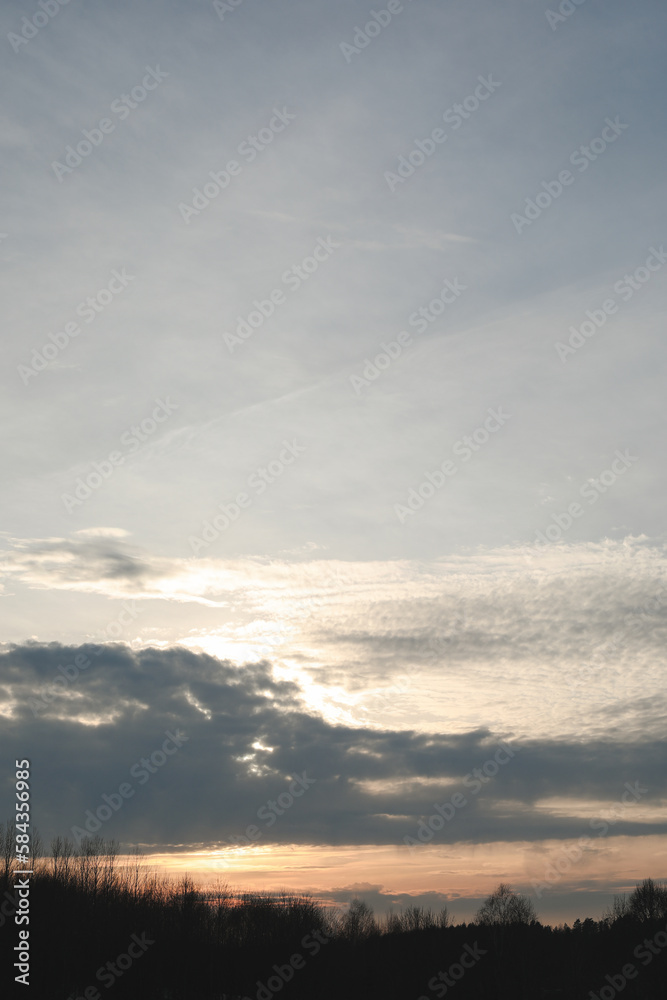 Amazing panoramic sunrise or sunset sky with colorful clouds. Gradient color. Sky texture, abstract nature background