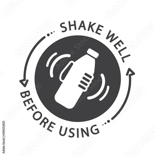 Shake well before using, label, icon, vector.