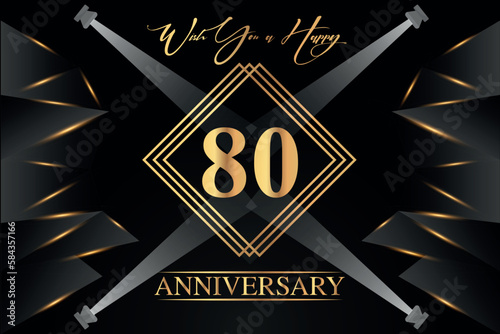 80 year anniversary celebration luxury golden color logo design with elegance gold line and number on black background