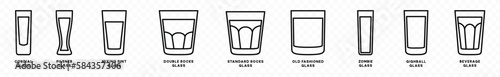Water glasses icons vector set. Drink glass icon types with editable stroke. Mineral water glasses sign and symbol in line style. Vector illustration