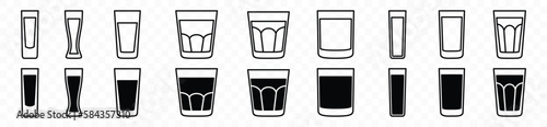 Water glasses icons vector set. Drink glass icon types with editable stroke. Mineral water glasses sign and symbol in line and flat style. Vector illustration