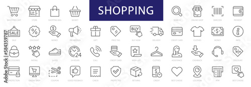 Shopping thin line icons set. Shopping, E-Commerce, Shop, Payment editable stroke icons collection. Online Shopping symbols set. Vector illustration