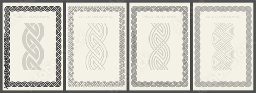 Celtic knot braided frame border ornaments set. Rectange size.