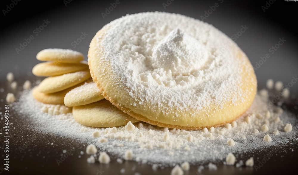  a pile of sugar cookies next to a pile of powdered sugar.  generative ai