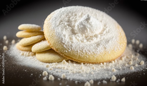  a pile of sugar cookies next to a pile of powdered sugar.  generative ai